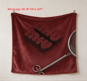Miu Miu Deep Red Velvet Logo Print Flannel Sofa Throw Blanket IMG_0485